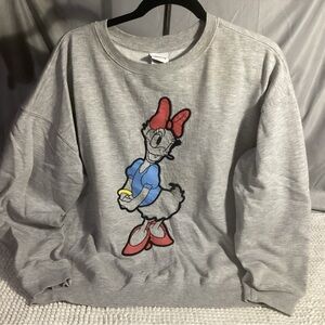 Disney Daisy Duck Embroidered Gray Crew Neck Sweatshirt Unisex Size XL EUC